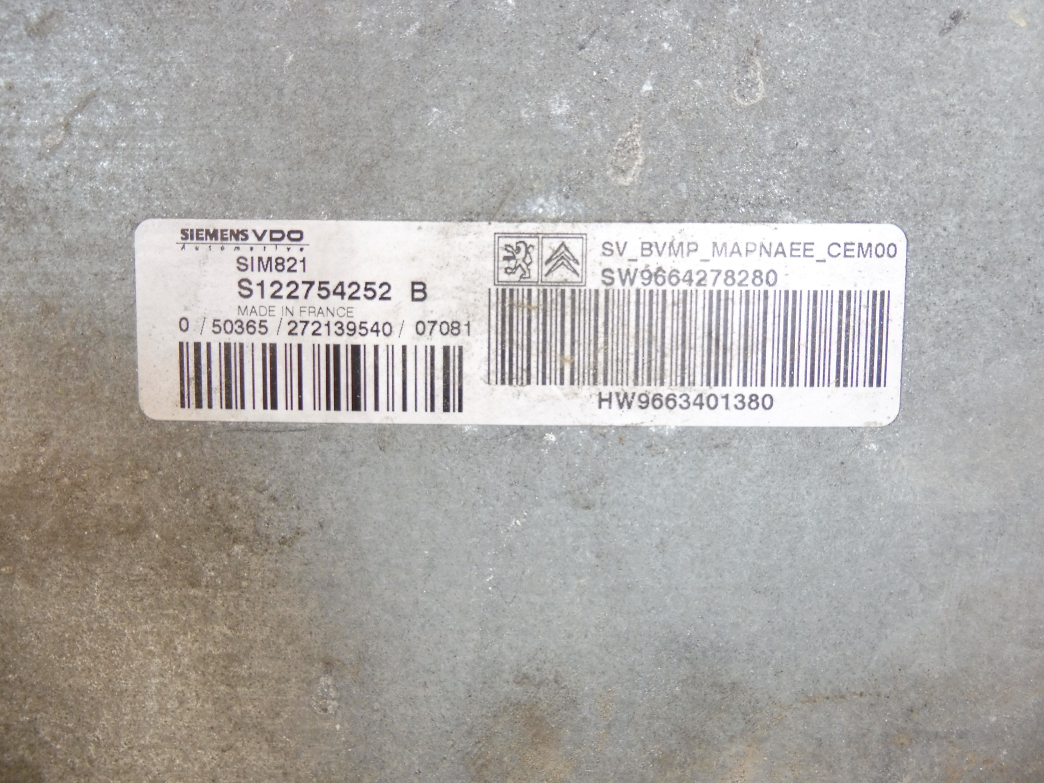 ECU sensordrive Citroën Peugeot 966340138080 9664278280 S122754252 B