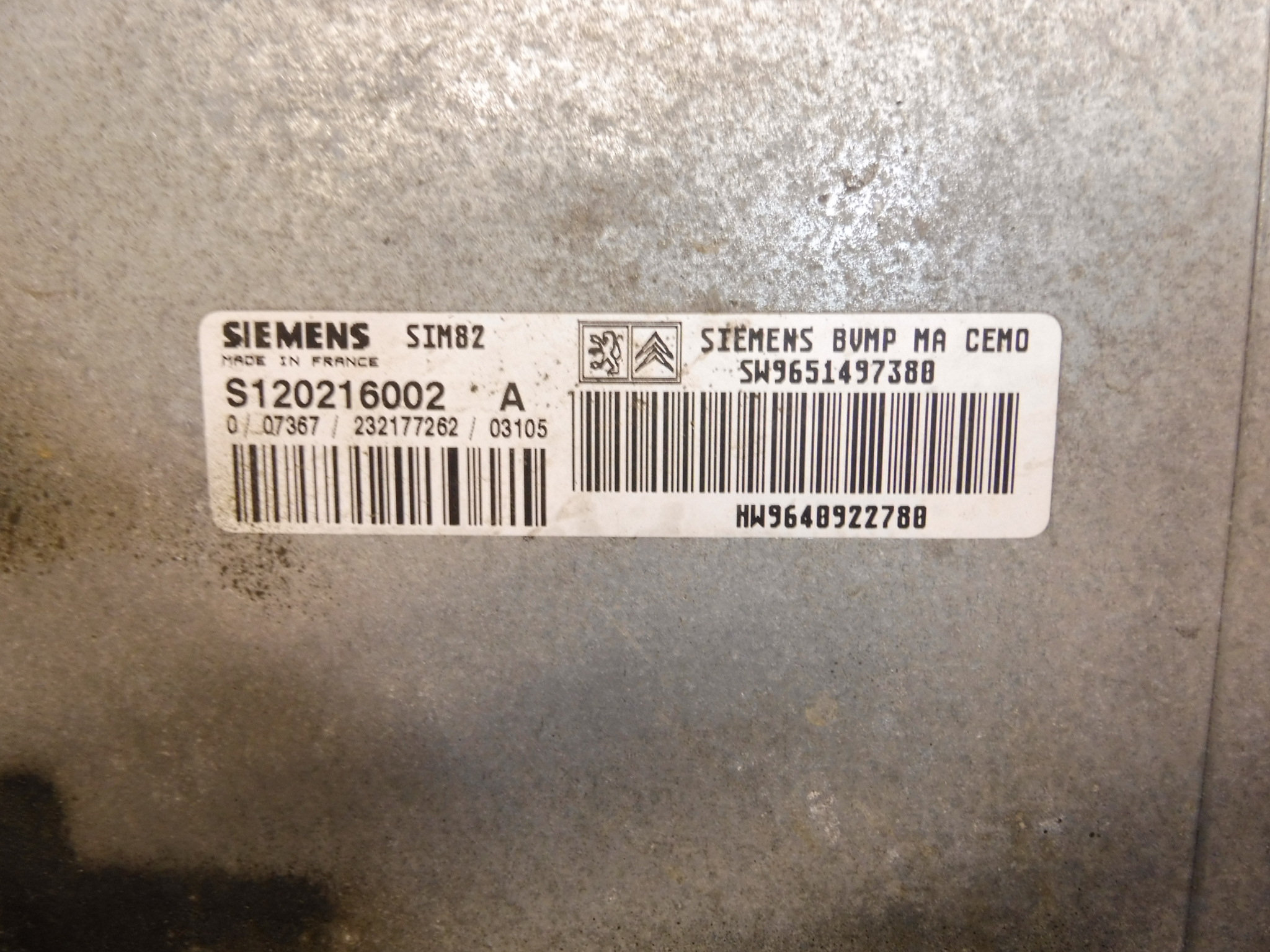 ECU sensordrive Citroën Peugeot 9640922780 S120216002 A 2529J9